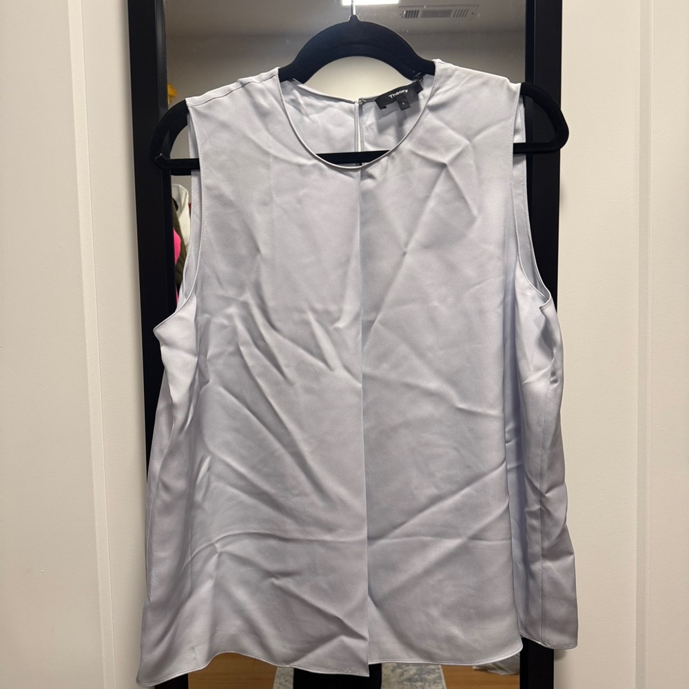 Blue 100% Silk Sleeveless Blouse